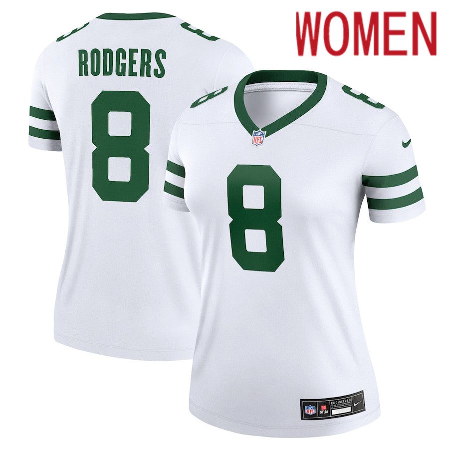 Women New York Jets #8 Aaron Rodgers Nike Legacy White Legend Player NFL Jersey->->Women Jersey